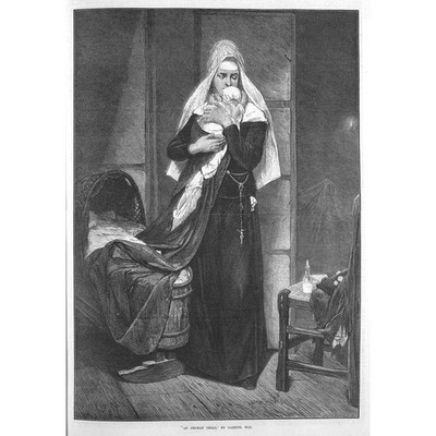 GABRIEL MAX Ein Waisenkind - Antikdruck 1873