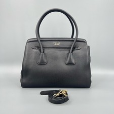 Prada Top Handle Bag Tote Bag w/strap Black Calfskin Gold Hardware [Duties Paid]