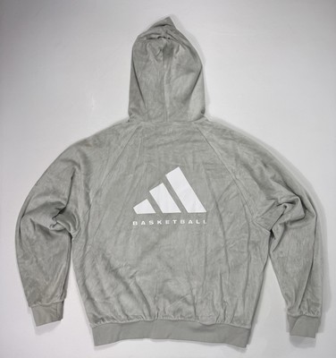 Adidas Basketball Velour Hoodie Sweatshirt Size Large Halo Green - Main Image