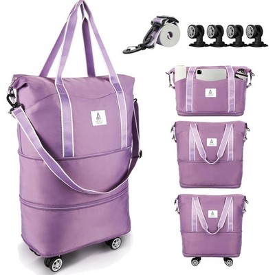 Reisetasche mit Rädern und Schultergurt, 55L, 8 Fächer, Wasserabweisend, Lila