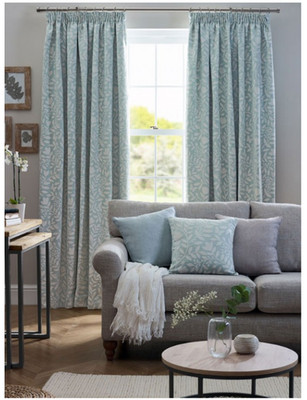 DESIGN STUDIO Eleanor Aqua Blatt Design Bleistift Plissee gefütterte Vorhänge 66x90'' NEU
