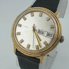 VTG Timex Mercury Hand-Winding Mechanical Watch Men Gold Tone Day Date leather