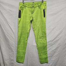Tripp NYC Pants Size 9 Neon Green Plaid Punk Grunge Skinny Leg Rave Lime