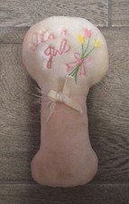 Vintage Eden Baby Doll Pink White Rattle Plush Stuffed Toy IT'S A GIRL