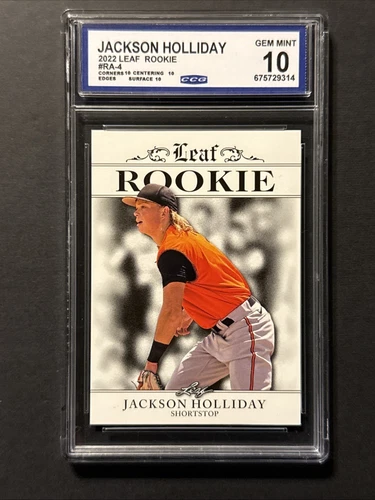 JACKSON HOLLIDAY 2022 Leaf Rookie Achievement  Rookie RC #RA-4 CCG 10 ORIOLES