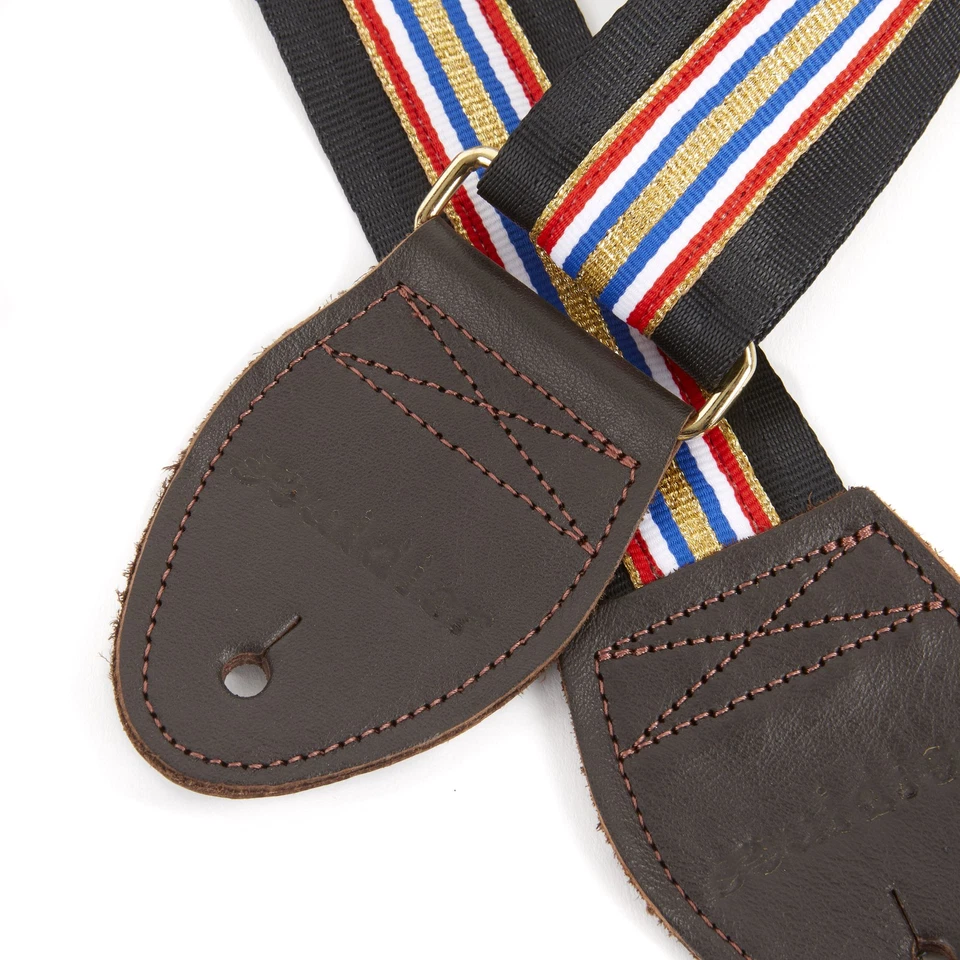 Correa de guitarra Souldier con patrón de rayas doradas lisas - negra y marrón Foto 2 de 2