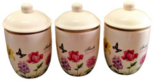 Set 3 Barattoli in Ceramica Sale, Zucchero e Caffè Decoro Floreale