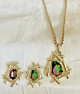Vintage Sarah Coventry Demi Necklace & Earring Set "Chinese Modern" 1964