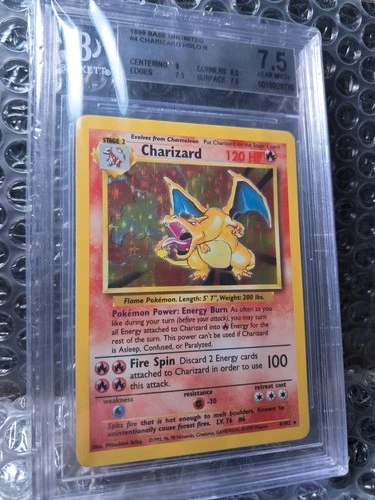 Beckett 7.5 Graded Charizard 4/102 1999 Base Set Pokemon BGS NM