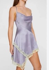 Nasty Gal Size 10 Satin Lace Trimmed Minidress Slip Lilac Fairy Beach Summer #8
