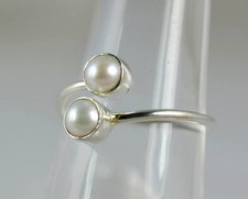Solid 925 Sterling Silver Pearl Gemstone Women's Adjustable Ring All Size AK2006