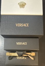 Versace, VE2301,Men's Gold Metal Oval Sunglasses Green Tinted Lenses Lightweight