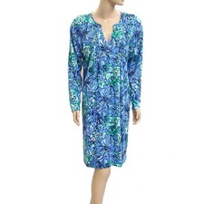 Lilly Pulitzer Floral Printed Long Sleeve Mini Dress Pintuck Cotton L 285903