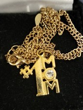 Elegant Gold Tone 1 Mom Pendant Necklace S925 Sterling Silver Mother's Day Gift