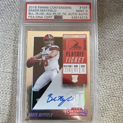 Panini 2018 Contenders Baker Mayfield Rookie Ticket RPS Auto /99 #101 PSA 9
