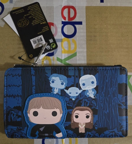 LOUNGEFLY AMAZON POP EXCLUSIVE STAR WARS LUKE LEIA WITH OBI YODA GHOSTS WALLET