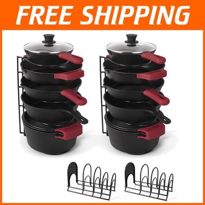 15'' Heavy Duty Pot & Pan Organizer | 2 Pack Tiered Rack for Kitchen Storage