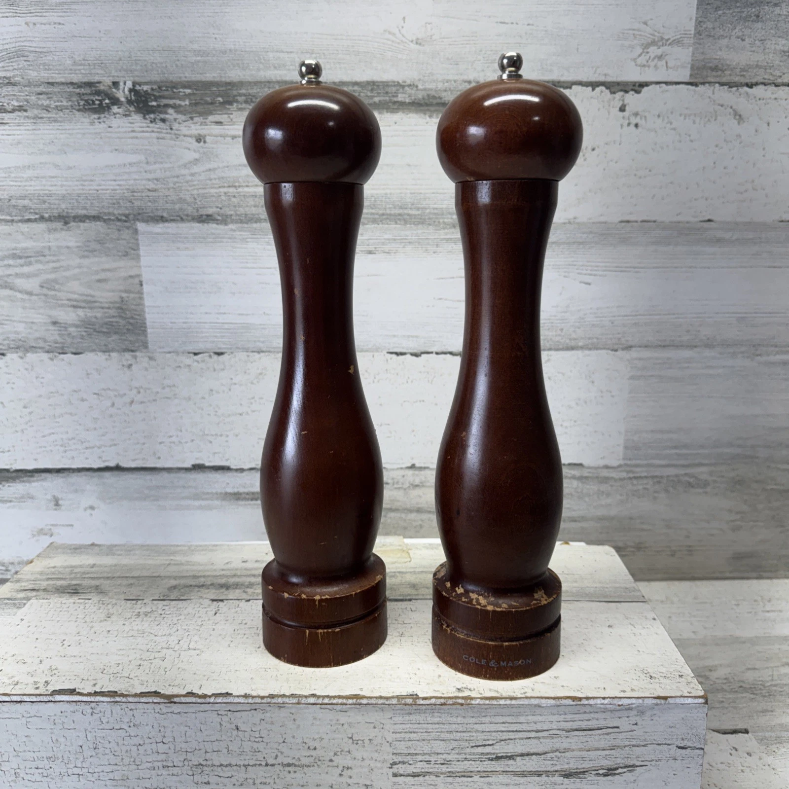 Vintage 12" Cole and Mason King Wood Wooden Salt & Pepper Mill England