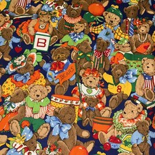 Vintage 90s VIP Cranston Teddy Bears All Dressed Up Cotton Fabric Americana 2 Yd