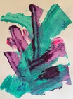 Original 14x11 Acrylic on Paper Vibrant Green Purple Abstract Foliage Painting