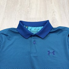 Under Armour The Performance Polo Shirt Men's Small Blue Geometric Golf Stretch