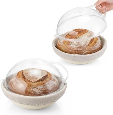 2 Pack 10 Inch Banneton Bread Proofing Basket with Clear Lid, Sourdough Bread