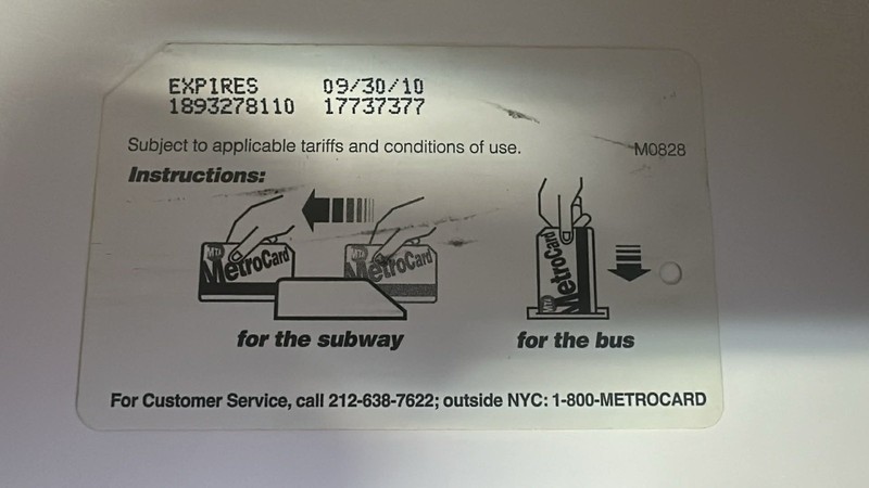 2009 NYC MTA Paper Instruction Metrocard