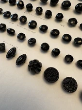 134 ANTIQUE  VINTAGE BLACK GLASS BUTTON COLLECTOR DISPLAY CARD Lot Set