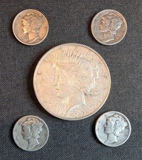 $1.40 Face - US 90% Silver Coins - Mixed Lot of Well Circ. w/Peace $ - Lot #8