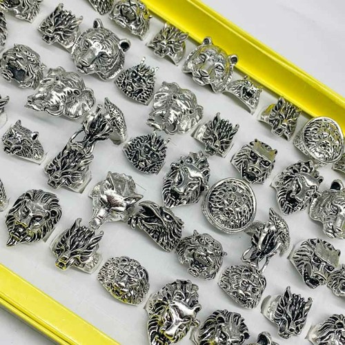 Wholesale 25pcs/Lots Retro Punk Biker Animal Tiger Jewelry Antique Silver Rings - Picture 8 of 8