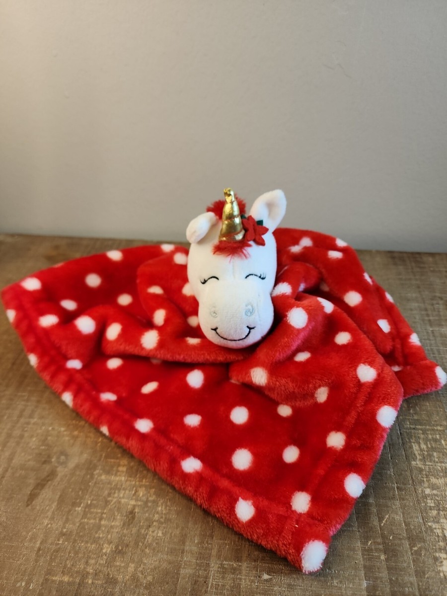 HB Hudson Baby Unicorn Lovey Security Blanket Red white Polka dots Holiday
