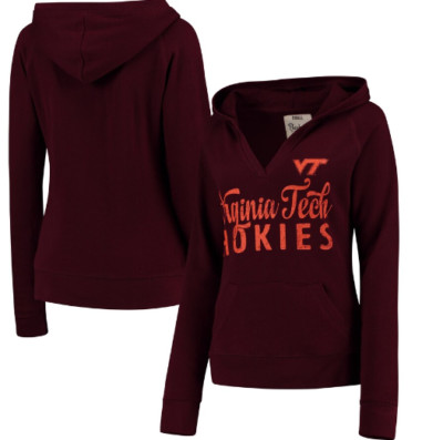 *NWT* VIRGINIA TECH HOKIES Pressbox Maroon/Orange NCAA V-Neck Hoodie (Women's L)