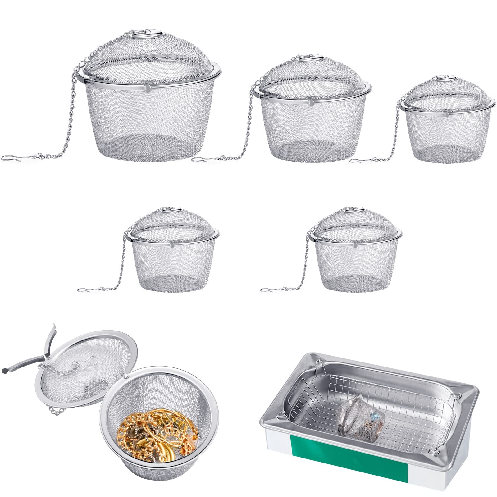 Rozer 5-Piece Stainless Steel Jewelry Cleaner Basket Set in Assorted Sizes