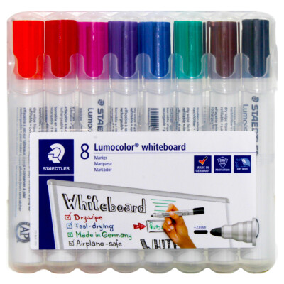 Staedtler Desktop Box of 8 Whiteboard Markers With Bullet Tip Assorted Colours
