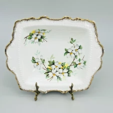 VTG Royal Albert White Dogwood Bone China Gold Trim 8" x 7" Relish Serving Tray