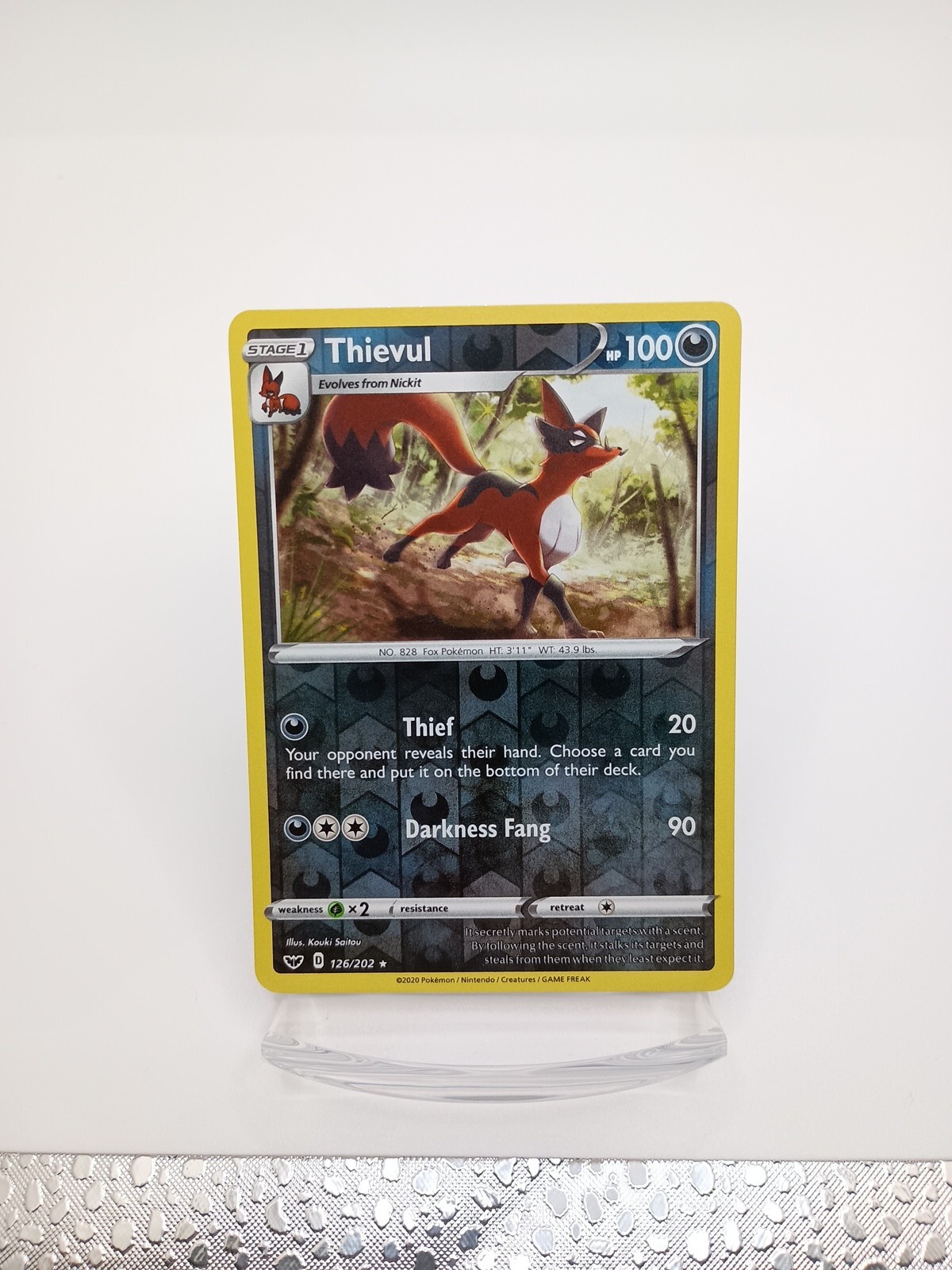 Pokemon Card - 1x Thievul 126/202 - Reverse Holo Rare - Sword & Shield Base - NM