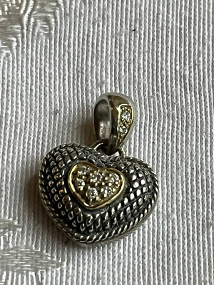 CJI 925 Sterling Silber und 18K massiv Gelbgold fünf Diamanten Herz Anhänger