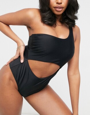 NWT IVORY ROSE Fuller Bust One Shoulder Cutout Swimsuit size 34FF