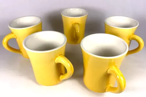 Alox Mugs VINTAGE USA Coffee House Diner Restaurant Yellow Ware 5 Piece