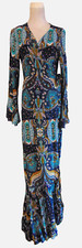 ADELE B. WOMENS COTTON PAISLEY LONG WRAP DRESS MULTI COLOR RUFFLED BOTTOM ~ S
