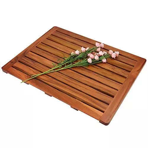BATH MAT Non Slip for Bathroom Shower Outdoor Teak Wood Small 24"x18" UTOPLIKE