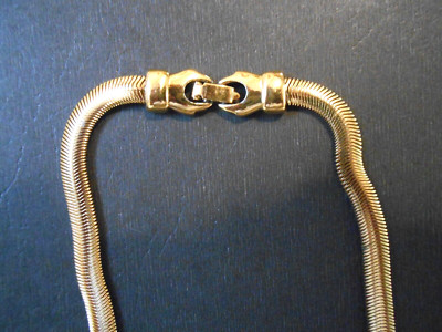 Vintage Monet Gold Tone Flat Snake Chain Necklace 1/4'' Wide--22'' Long
