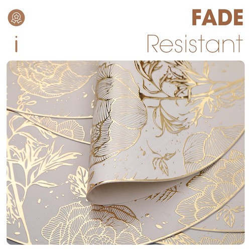 6 Heat Resistant Round Placemats Washable Vinyl Gold Set of 6 for Parties - Picture 7 of 8