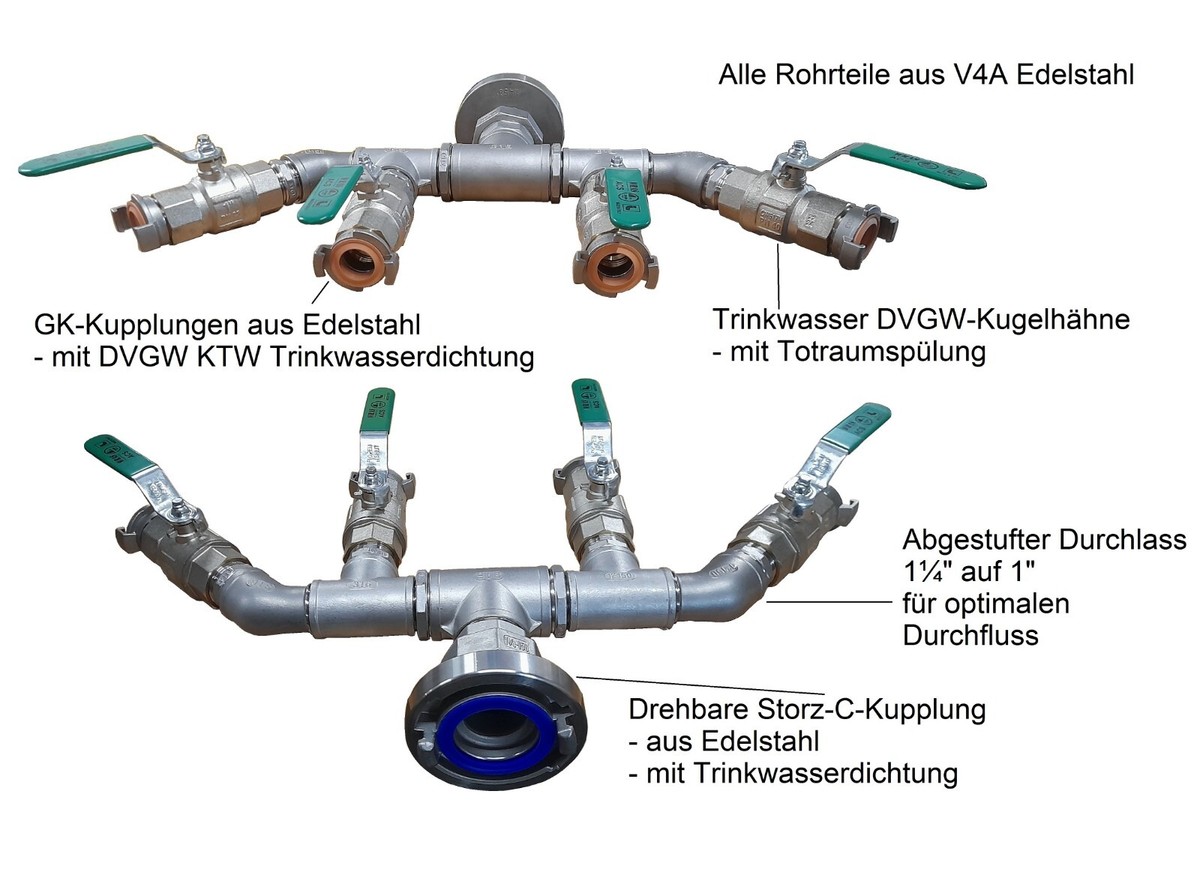 Verteiler für Standrohre und Schläuche Storz C B Gk auf 4x Gk mit Verteiler für Standrohre und Schläuche Storz C B Gk auf 4x Gk mit