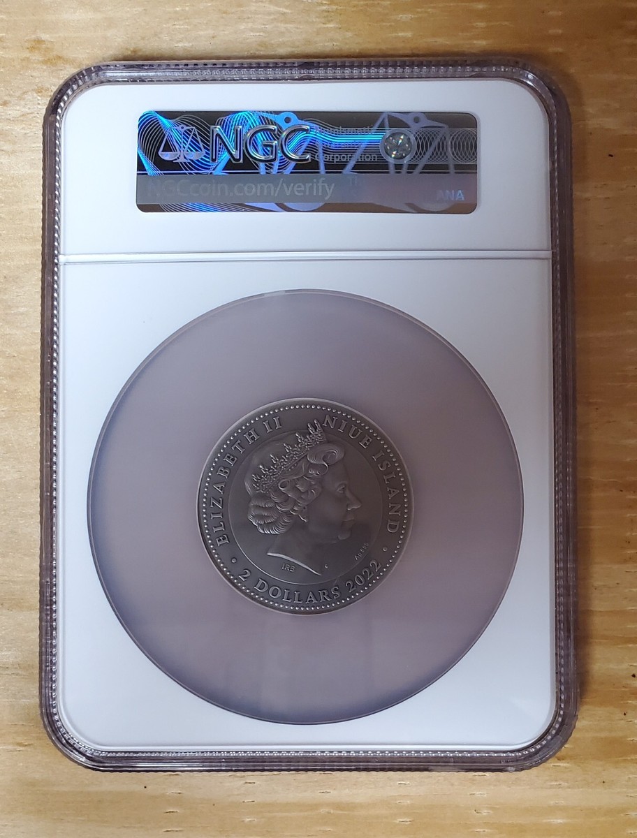 2022 2oz Niue 2 Dollars Silver Hebrew Calendar MS70 Antiqued