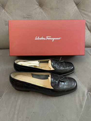 Salvatore Ferragamo Nero Deer Cervo Nero Trimming Women's 6 1/2