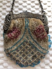 Lovely Vintage DUTCH BEADED BAG SILVER FRAME CIRCA 1865