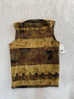 Picadilly sleeveless Shirt women's medium brown gold textured stretch New 