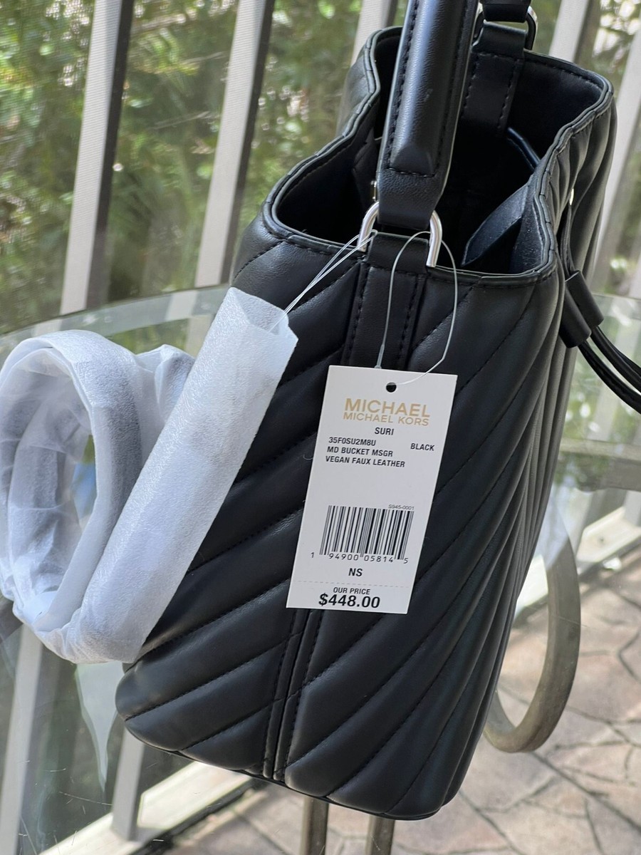 MICHAEL KORS SURI MEDIUM VEGAN FAUX LEATHER BUCKET MESSENGER PURSE