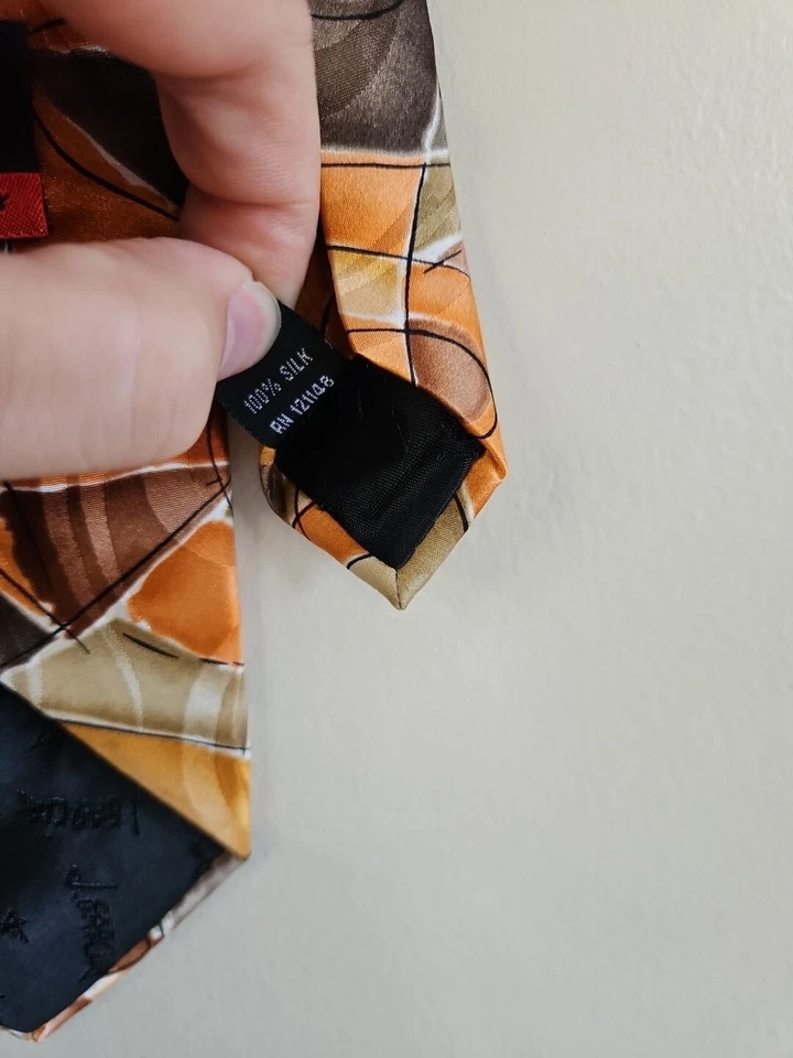 Corbata Jerry Garcia marrón/naranja patrón de círculo, cincuenta y cuatro, 100 % seda Foto 4 de 4